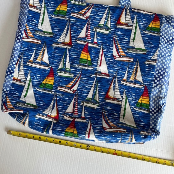 Handmade Tote Eco Friendly Reusable Colorful Sailboat Grocery Beach Bag Large - Picture 5 of 6